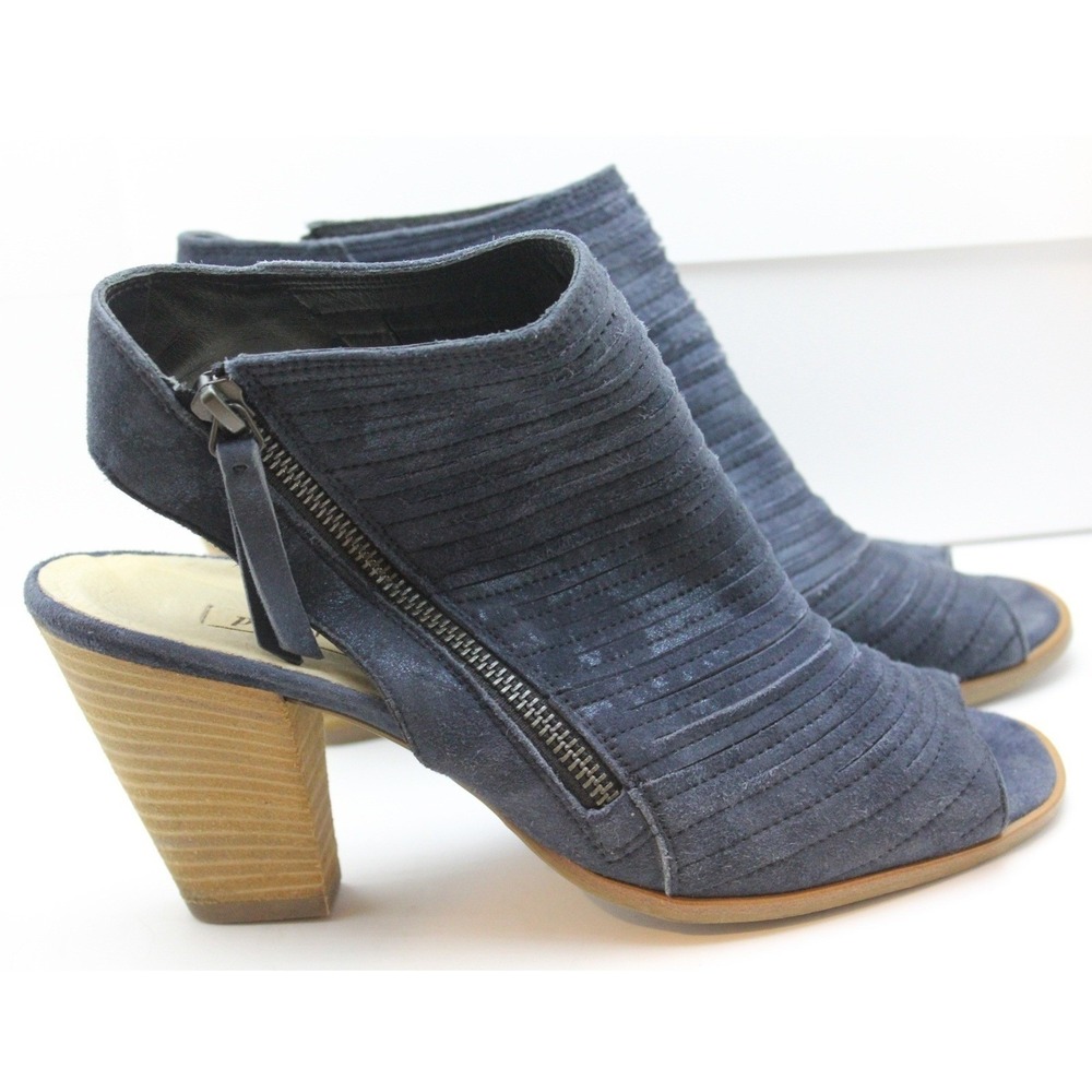 Paul Green Blue Suede Pleated Peep Toe Slingback Block Heel Booties SZ 6 Austria